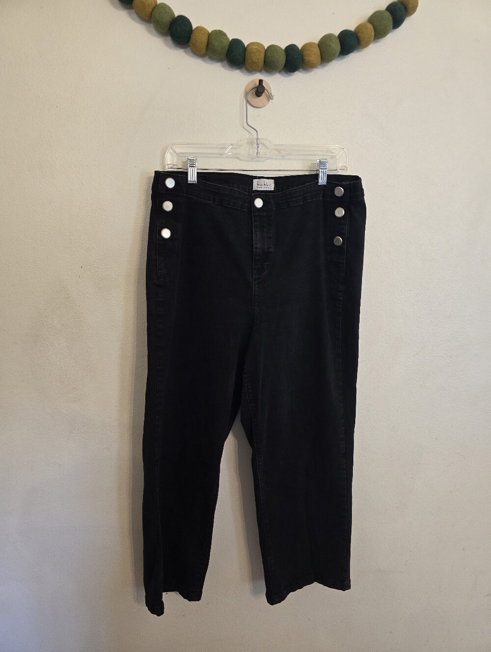Nicole Miller Nomad Super High Rise Wide Leg Jeans Womens 16 Black Cropped Denim